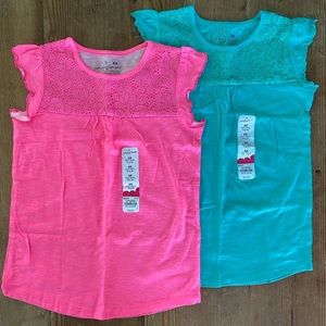 NWT! Jumping Beans Pair of Cap Sleeve Cotton Ruffle Boho Tops, Pink/Aqua, Sz 6X